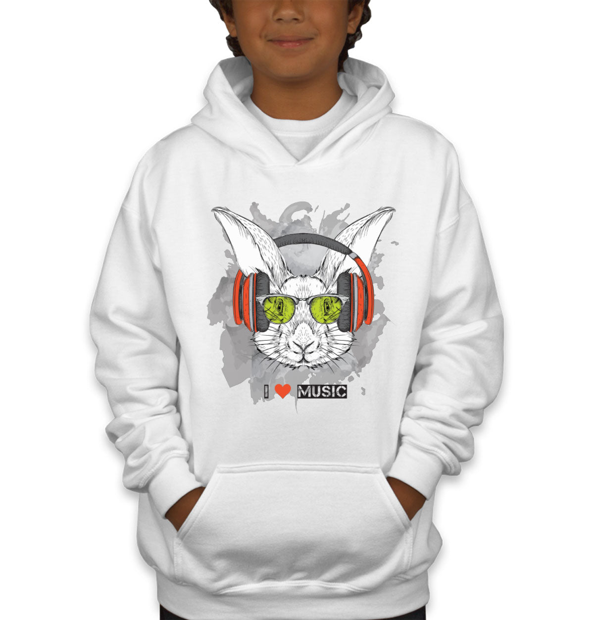 I Love Music Rabbit With Headphones Youth Hoodie