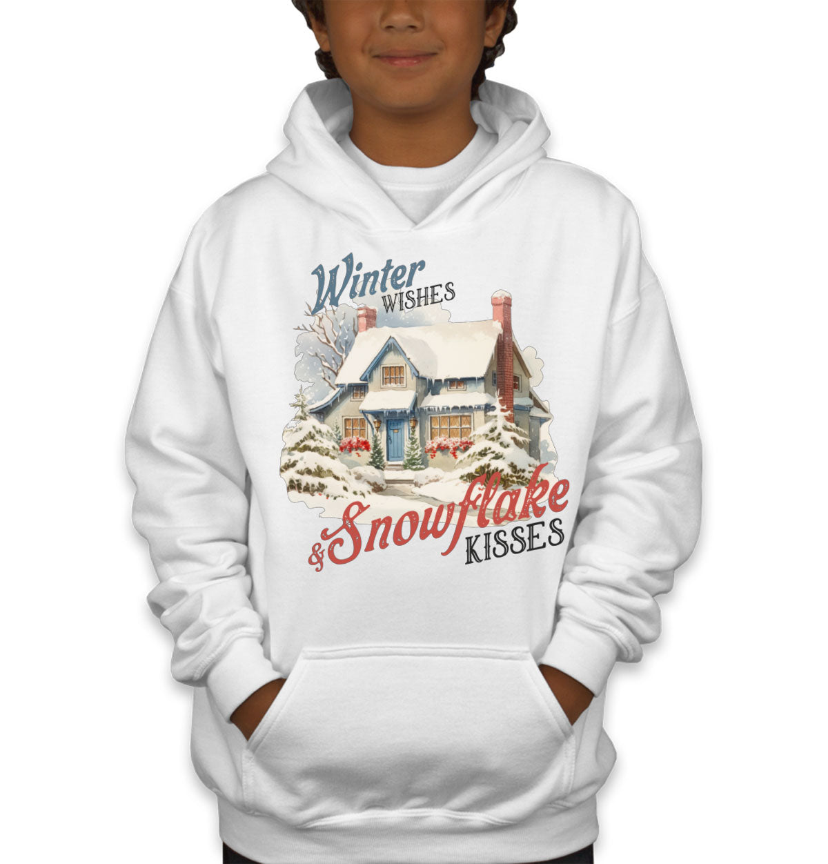 Winter Wishes And Snowflake Kisses Christmas Youth Hoodie