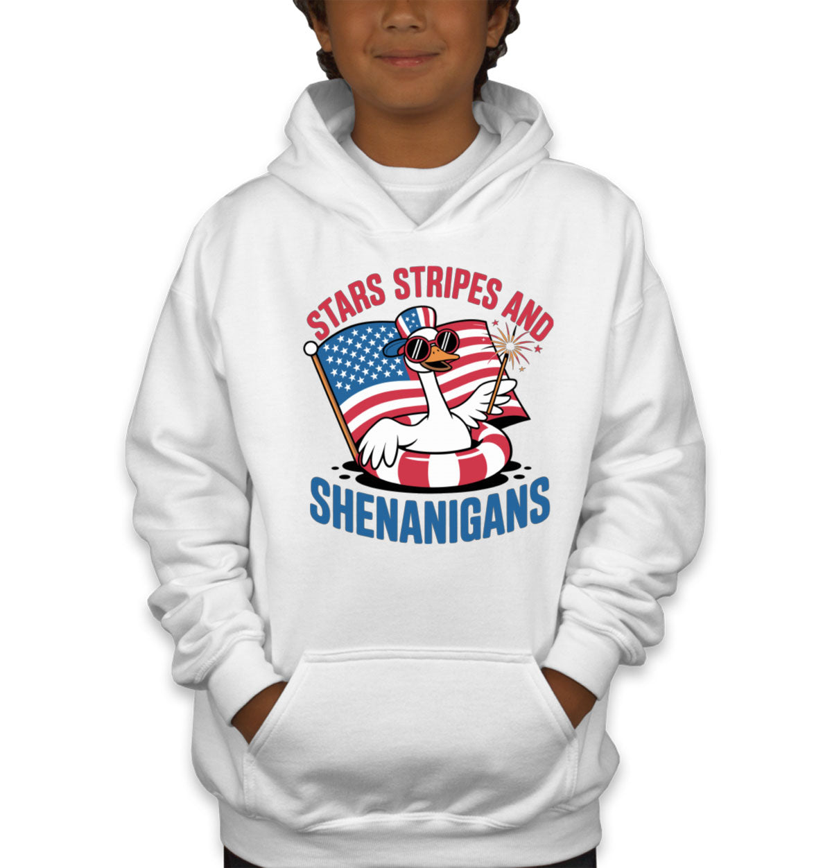 Stars Stripes And Shenanigans Independence Day Patriotic Youth Hoodie