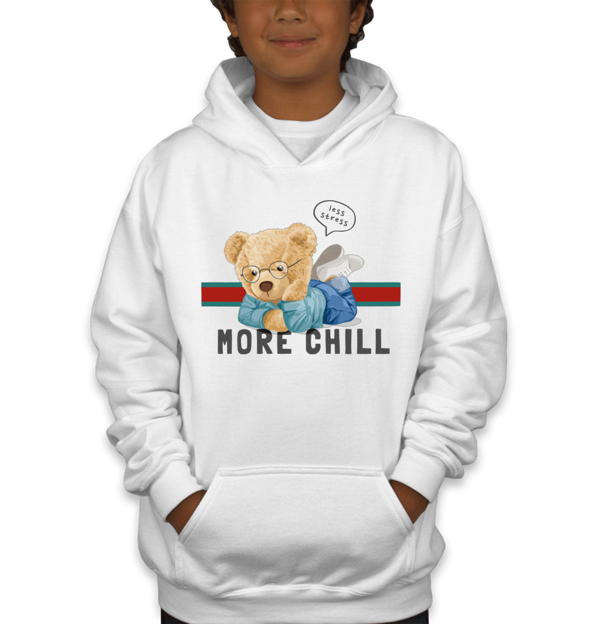 Teddy Bear Less Stress More Chill Youth Hoodie