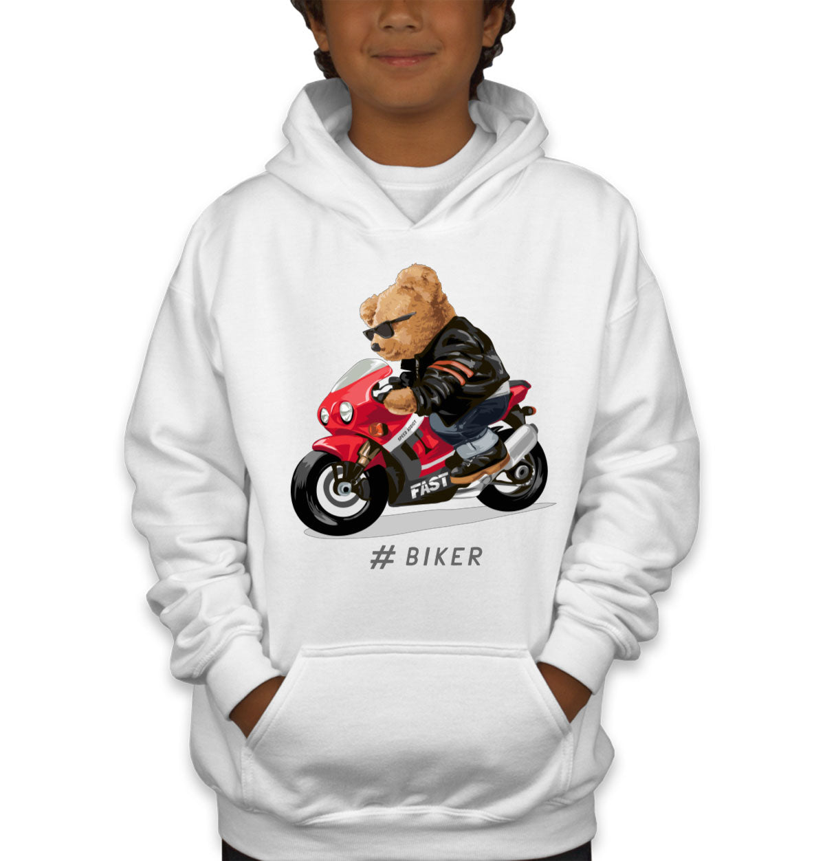 Teddy Bear Cool Biker Youth Hoodie