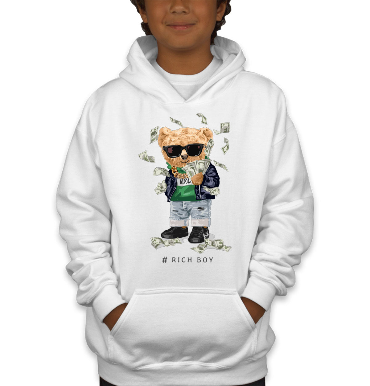 Teddy Bear Rich Boy Youth Hoodie