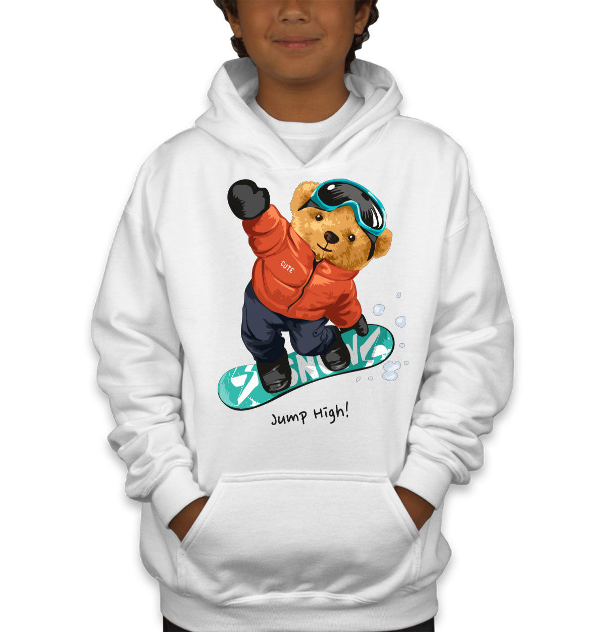 Teddy Bear Ski Board Youth Hoodie