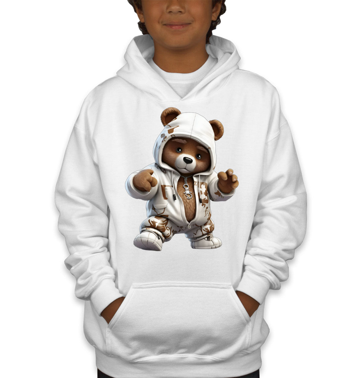 Teddy Bear Wearing Streetwear Youth Hoodie