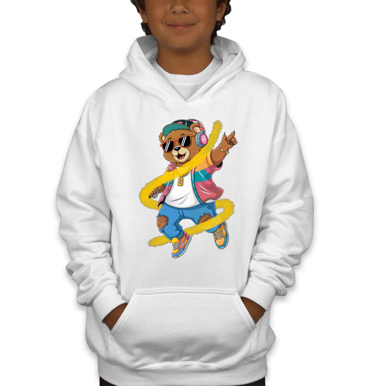 Teddy Bear With Headphone And Sunglasses Youth Hoodie