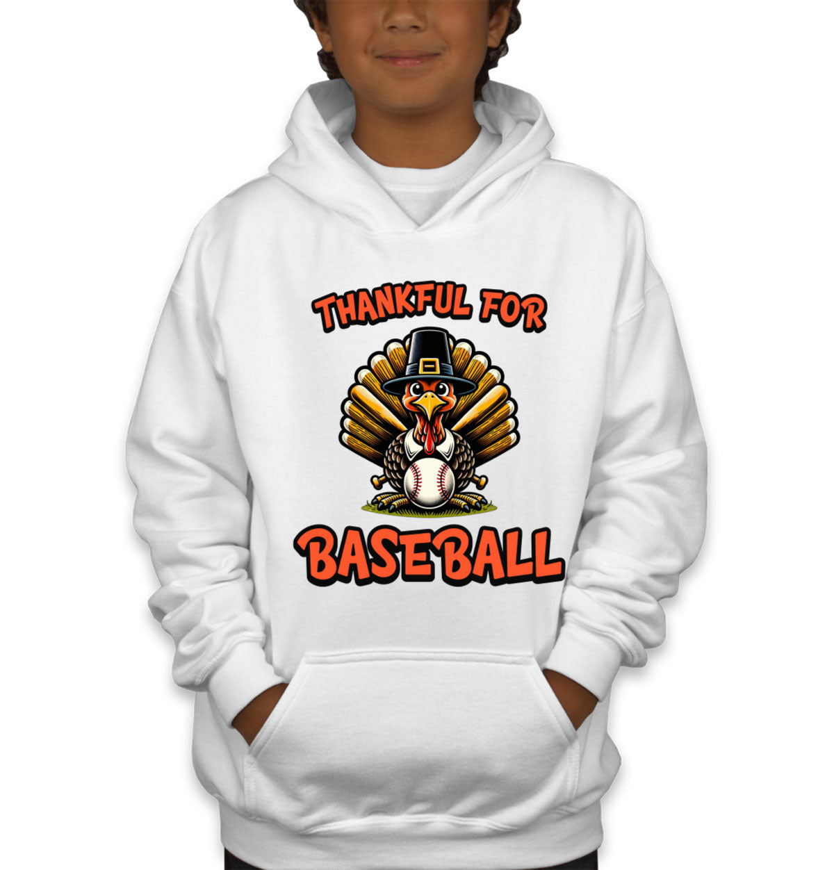 Thankful For Baseball Youth Hoodie
