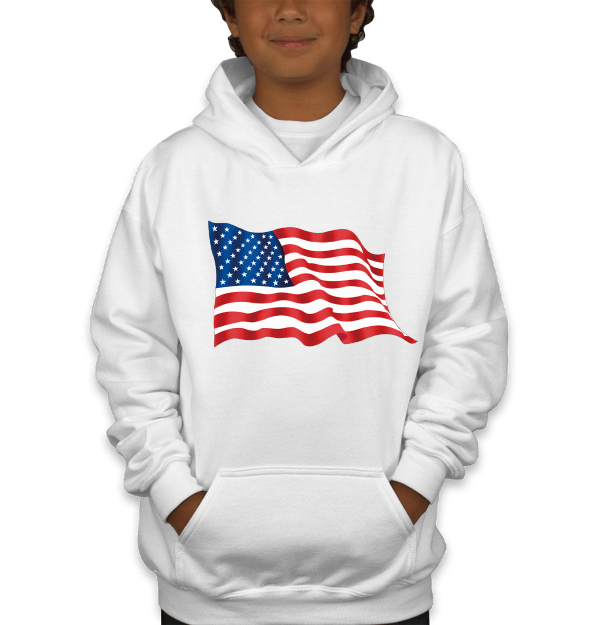 Waving American Flag Patriotic Youth Hoodie