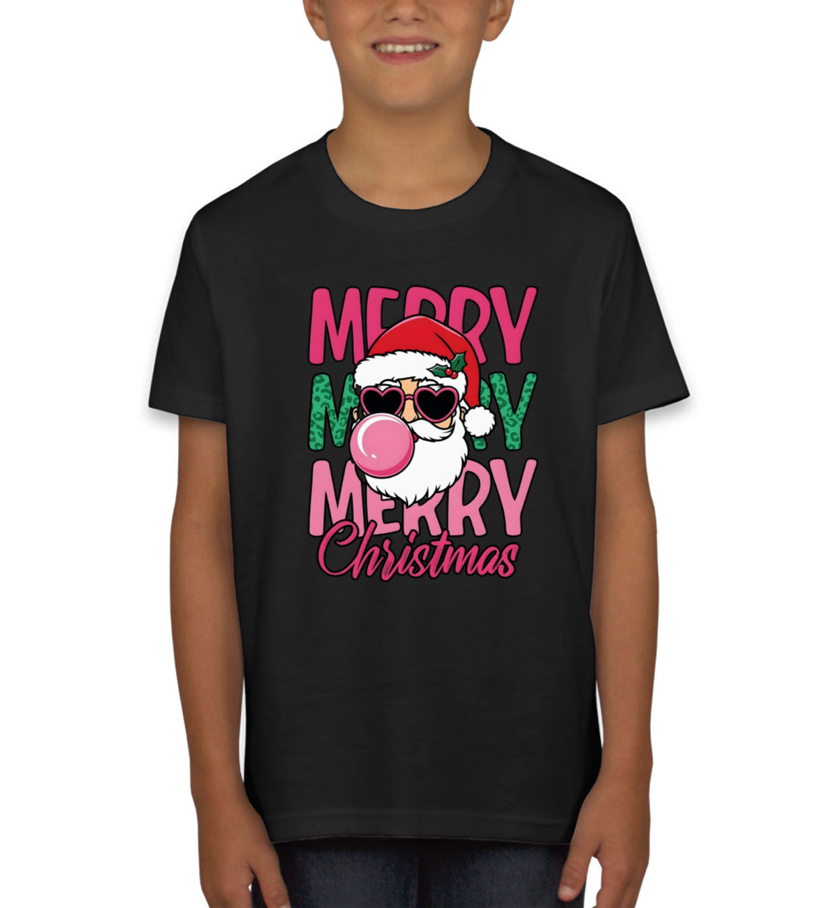 Santa Bubble Gum Merry Christmas Youth T-shirt
