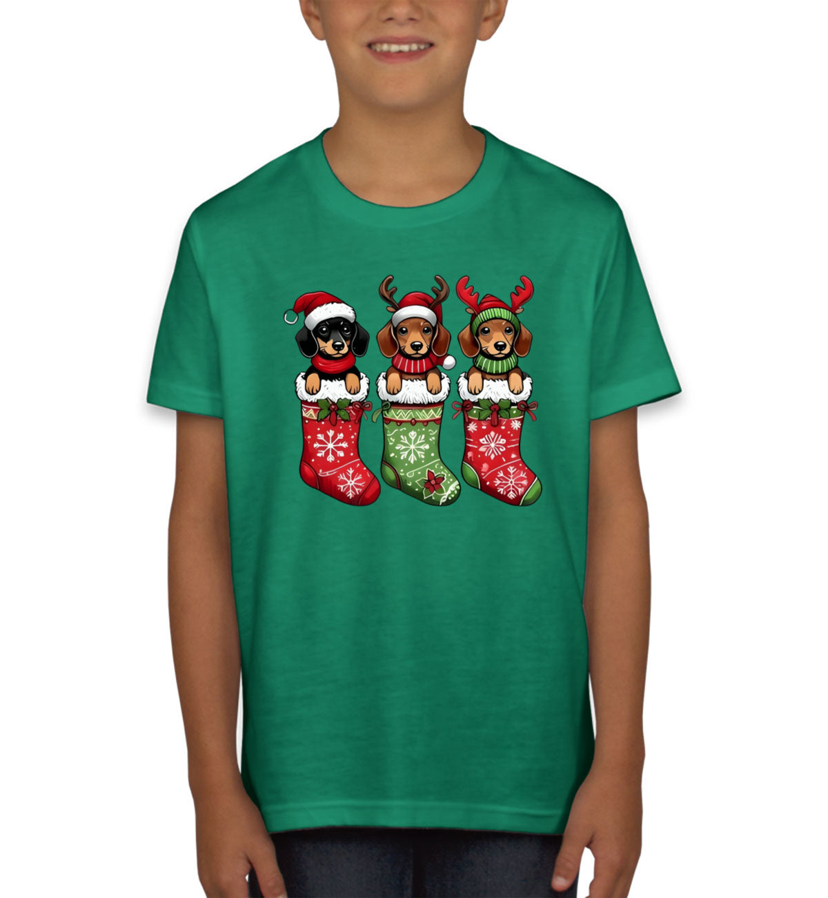 Dogs In Christmas Stockings Youth T-shirt