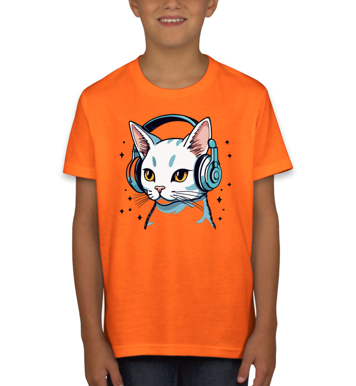 Cool Cat With Headphone Youth T-shirt