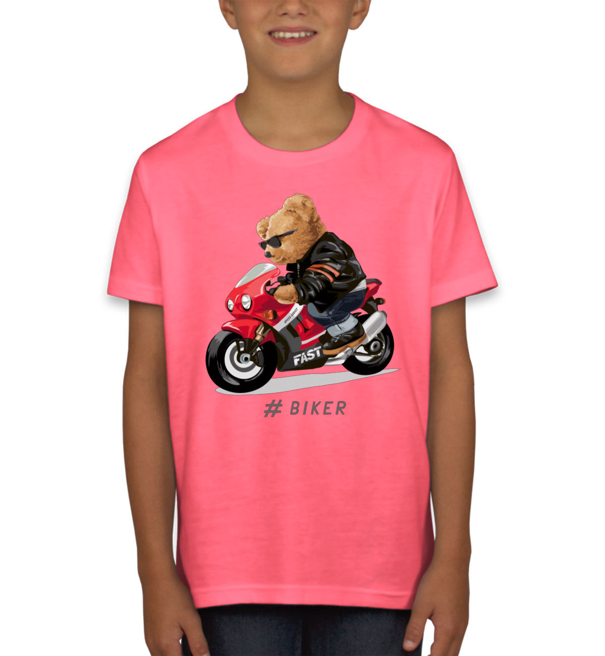 Teddy Bear Cool Biker Youth T-shirt