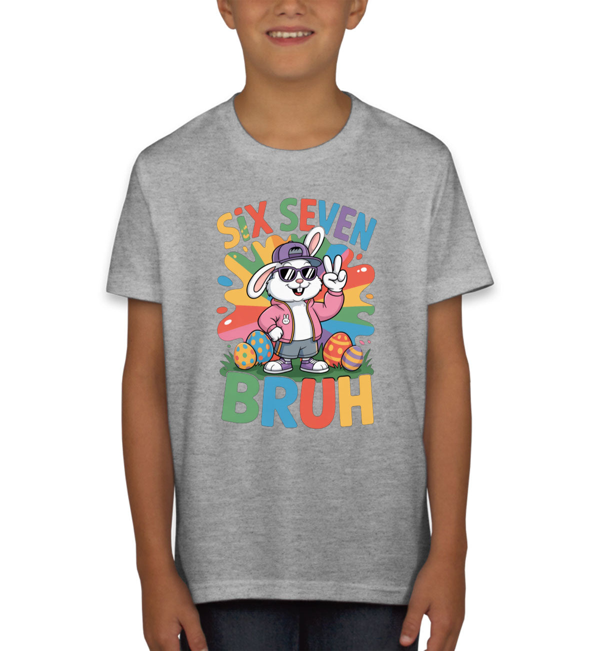 Six Seven Sixty Seven Bruh Bunny Easter Youth T-shirt