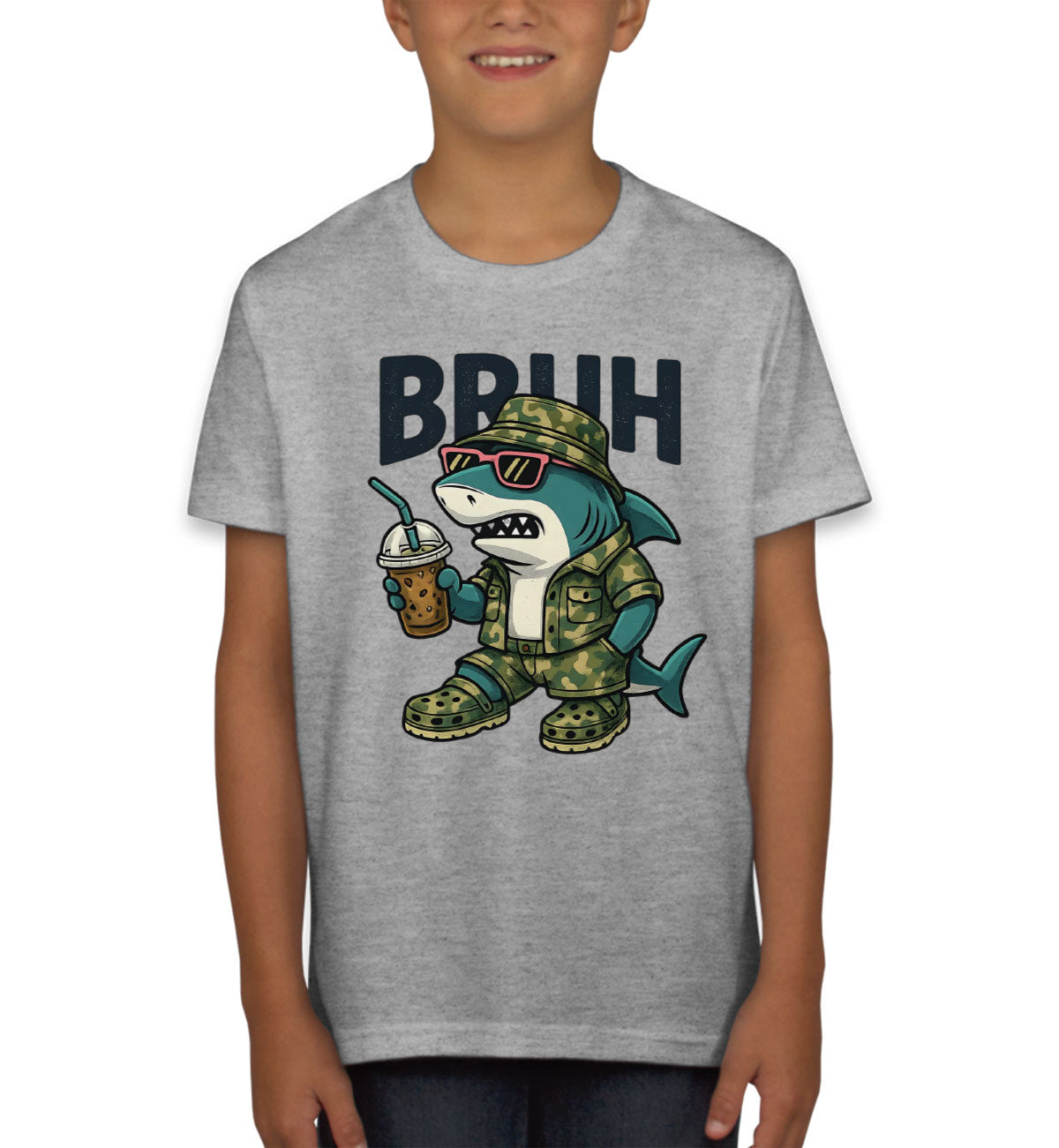 Camo Shark Bruh Hunting Youth T-shirt