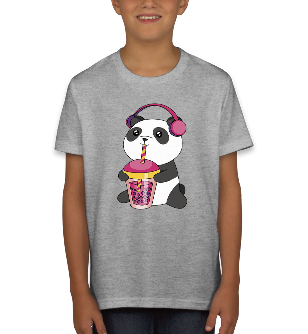 Panda Drinking Bubble Tea Youth T-shirt