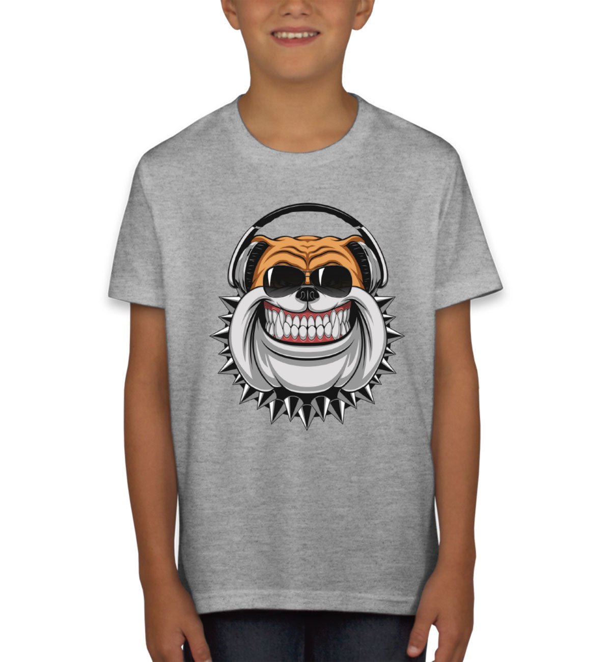 Bulldog With Headphone Cartoon Youth T-shirt