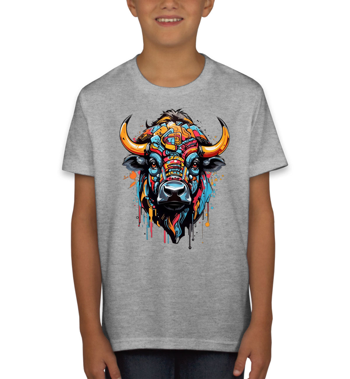 Illustration Colorful Bull head Youth T-shirt