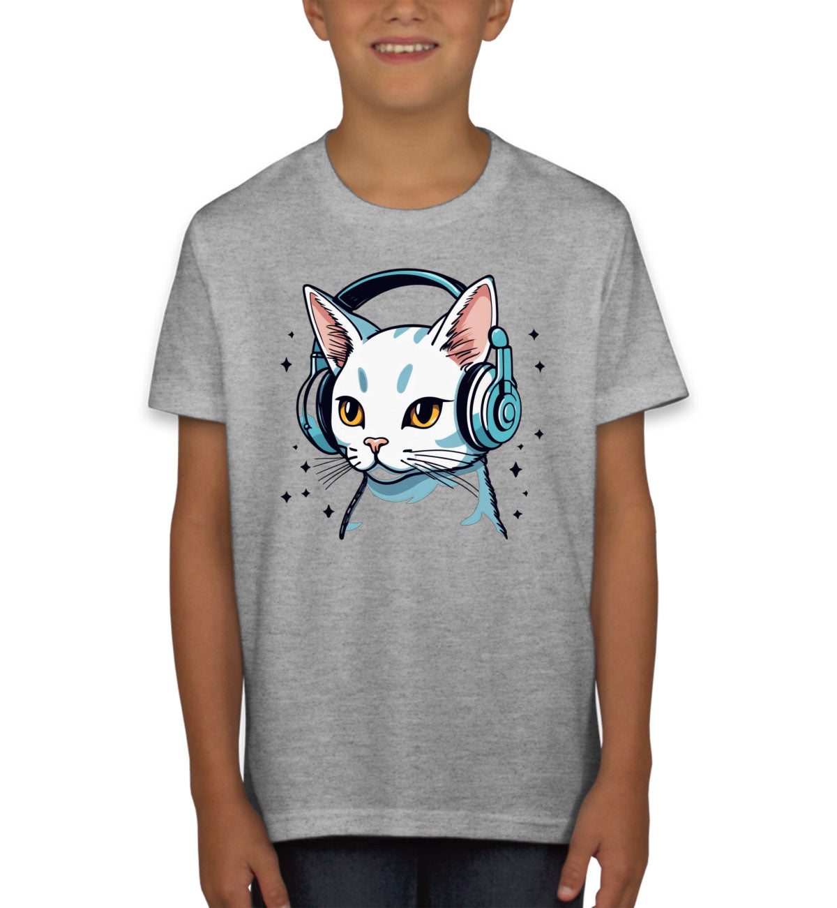 Cool Cat With Headphone Youth T-shirt