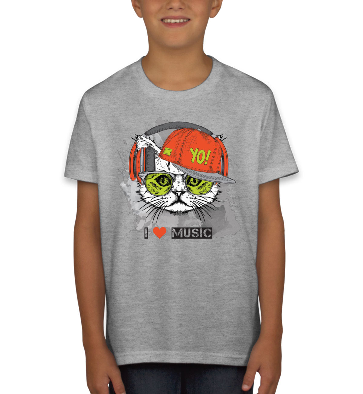 I Love Music Cat With Headphones Youth T-shirt