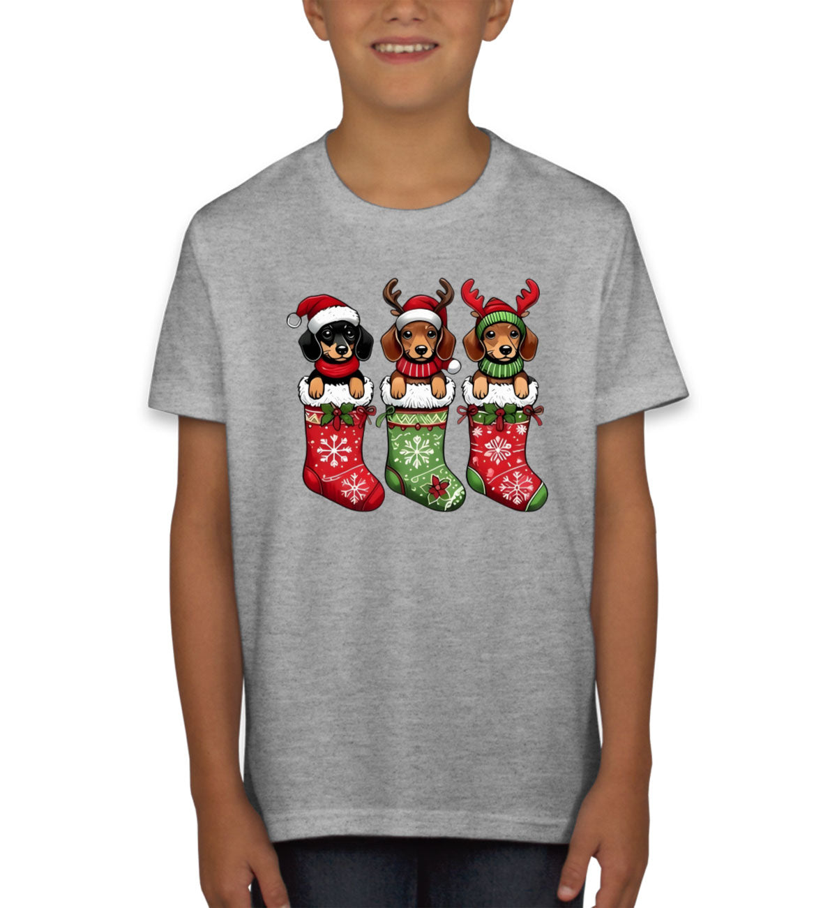 Dogs In Christmas Stockings Youth T-shirt