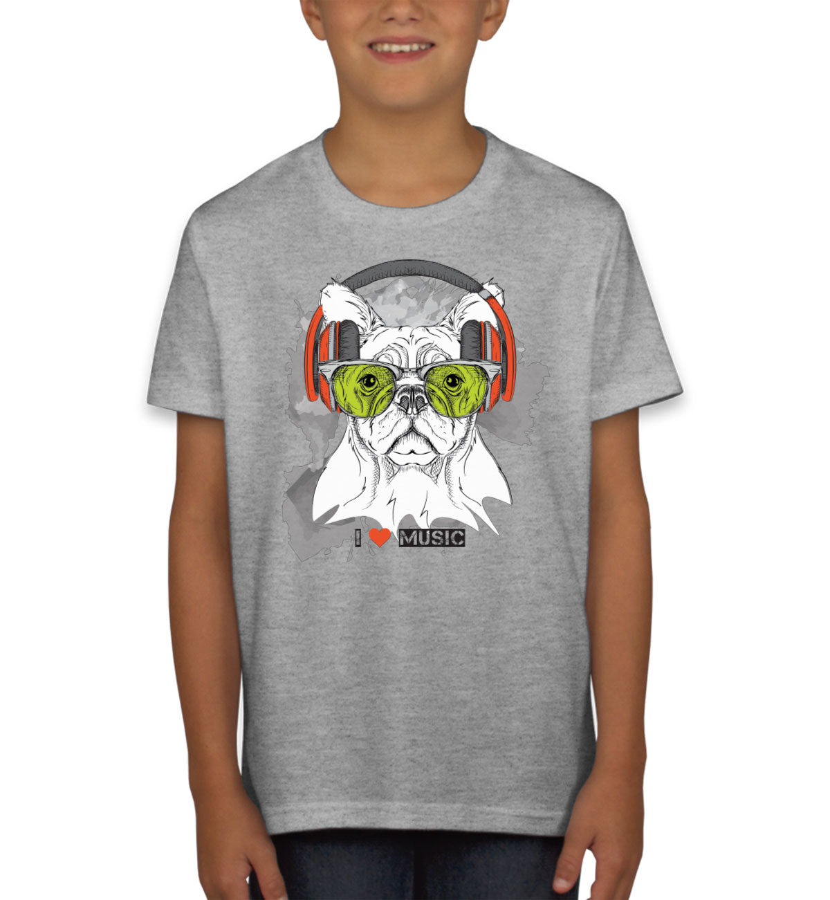 I Love Music Dog With Headphones Youth T-shirt