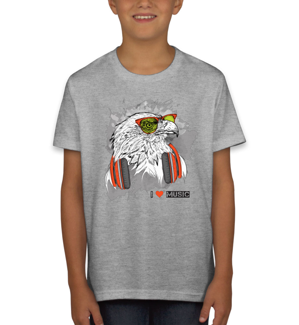 I Love Music Eagle With Headphones Youth T-shirt