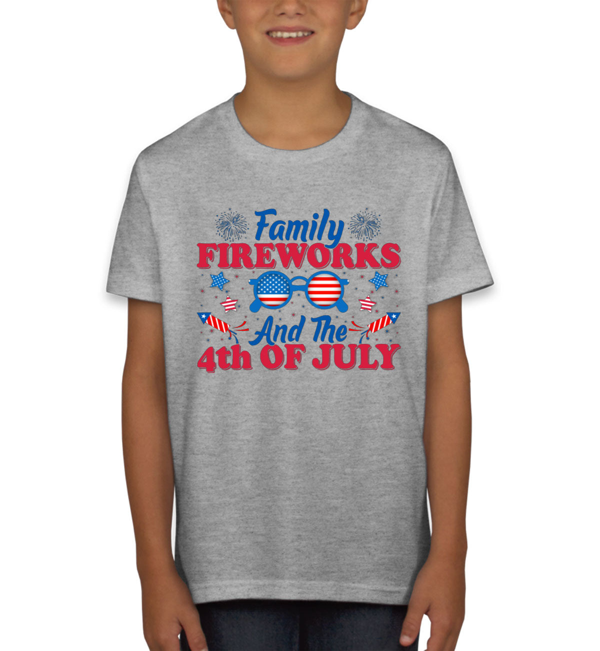 Family Fireworks And The 4th Of July Independence Day Patriotic Youth T-shirt