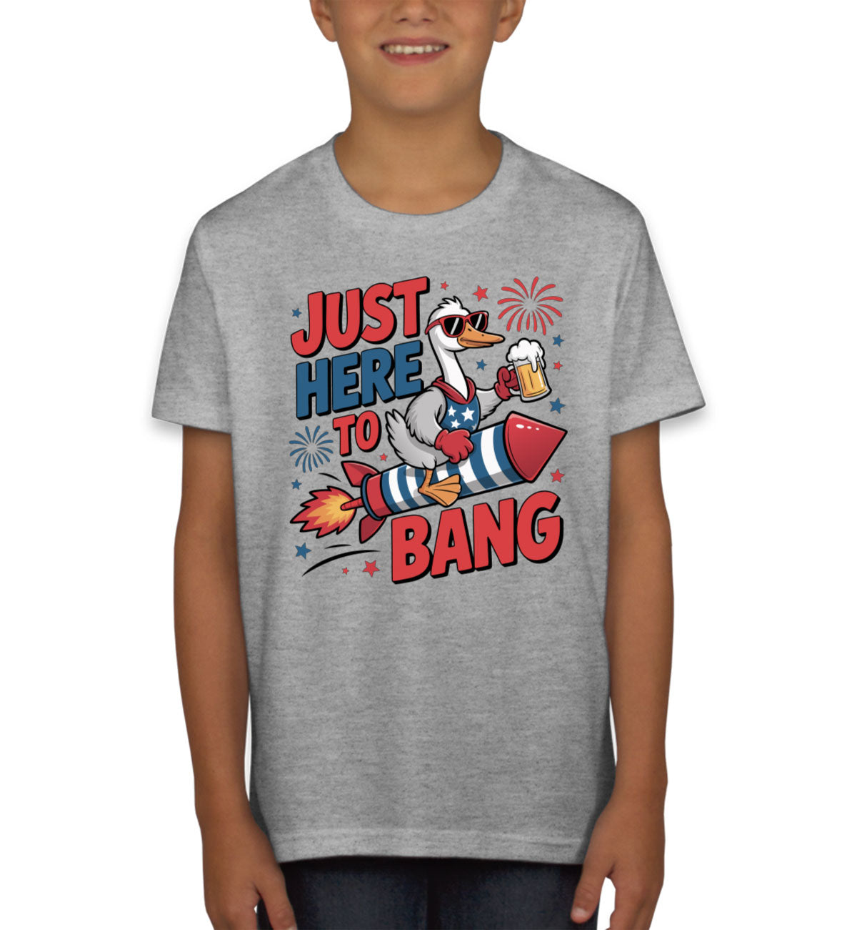 Just Here To Bang Independence Day Patriotic Youth T-shirt