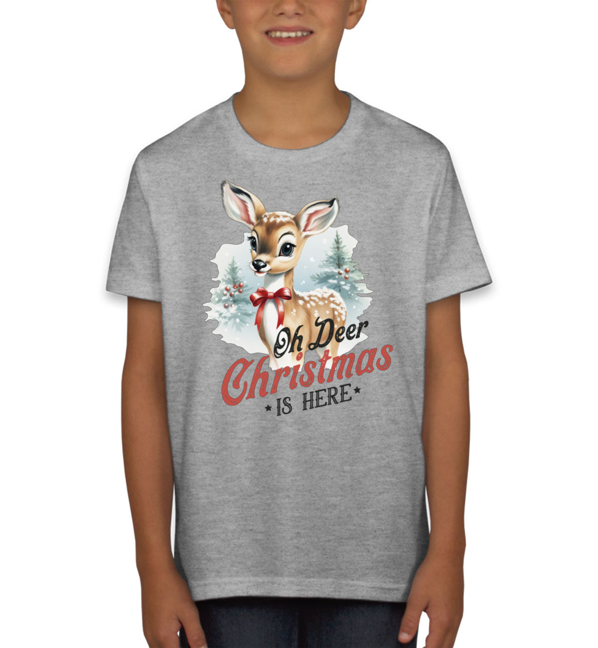 Oh Deer Christmas Here Youth T-shirt