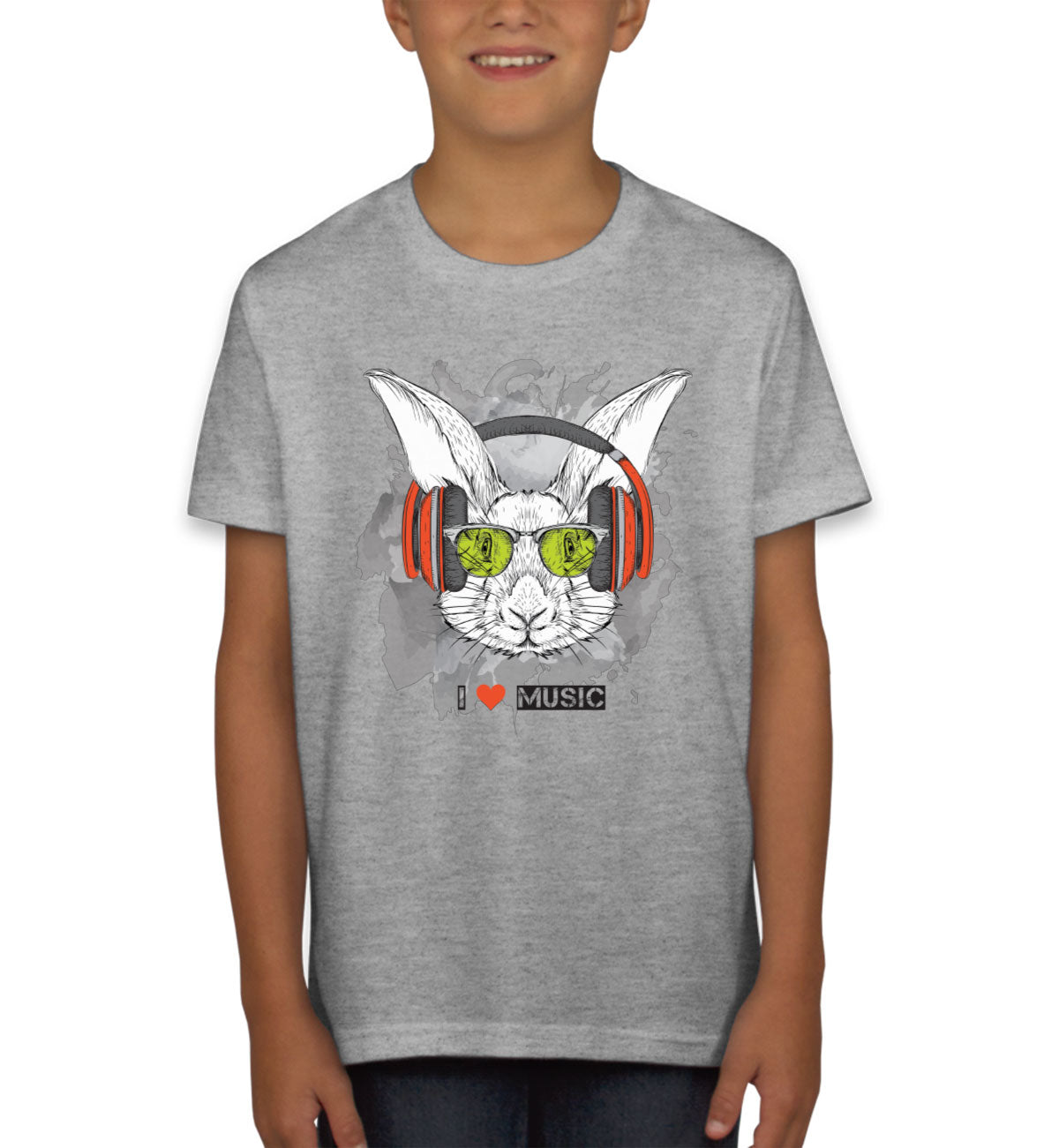 I Love Music Rabbit With Headphones Youth T-shirt