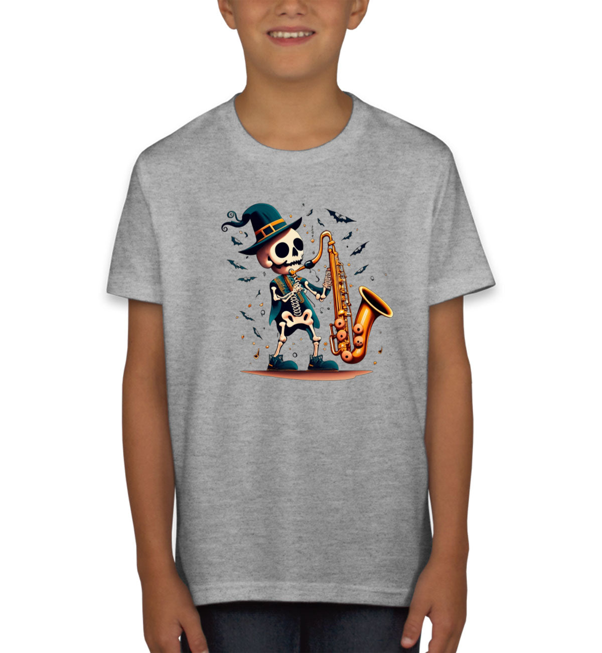 Skeleton Playing Saxophone Youth T-shirt