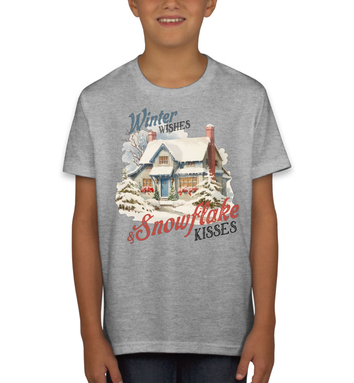 Winter Wishes And Snowflake Kisses Christmas Youth T-shirt