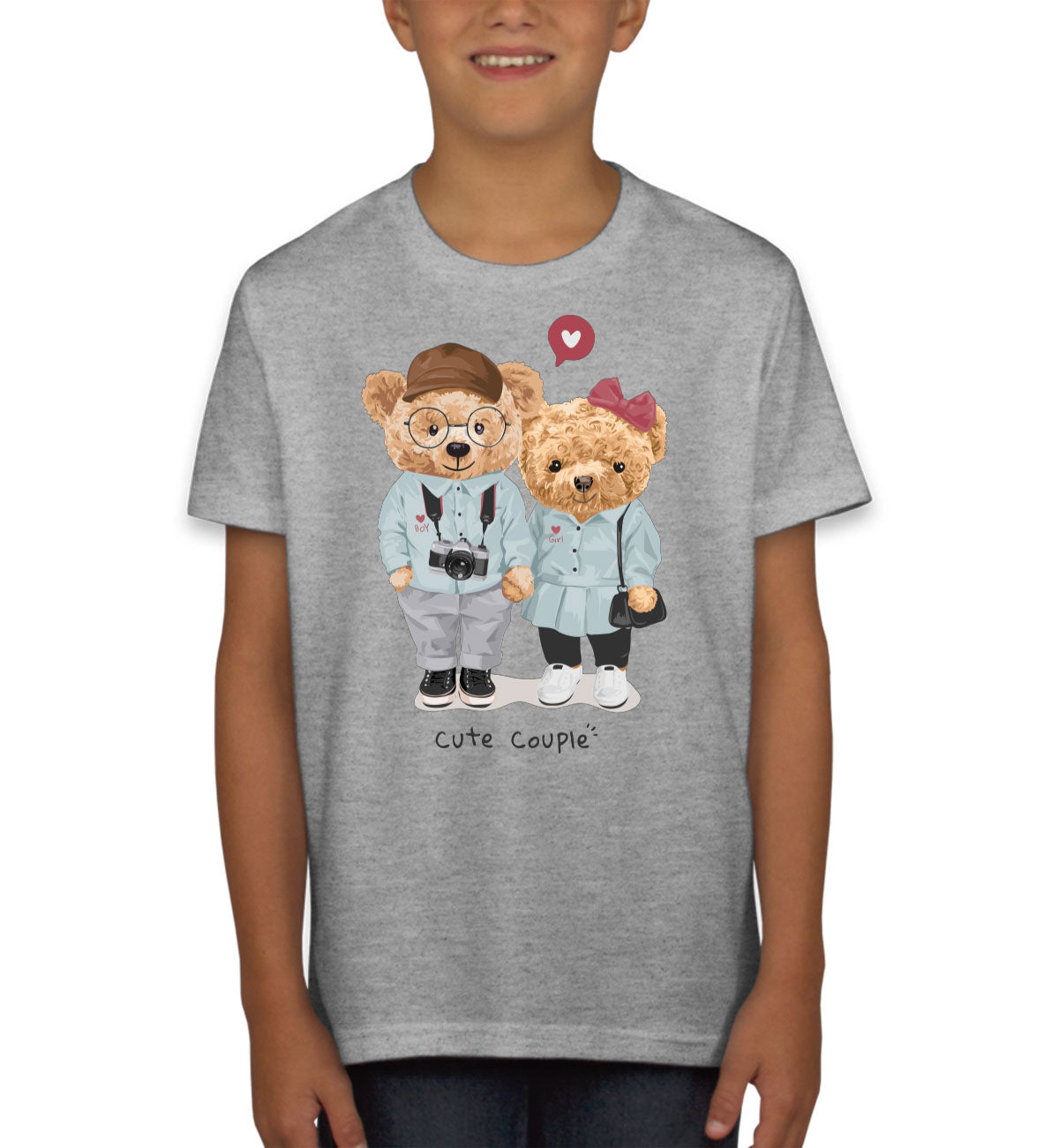 Teddy Bear Cute Couple Youth T-shirt