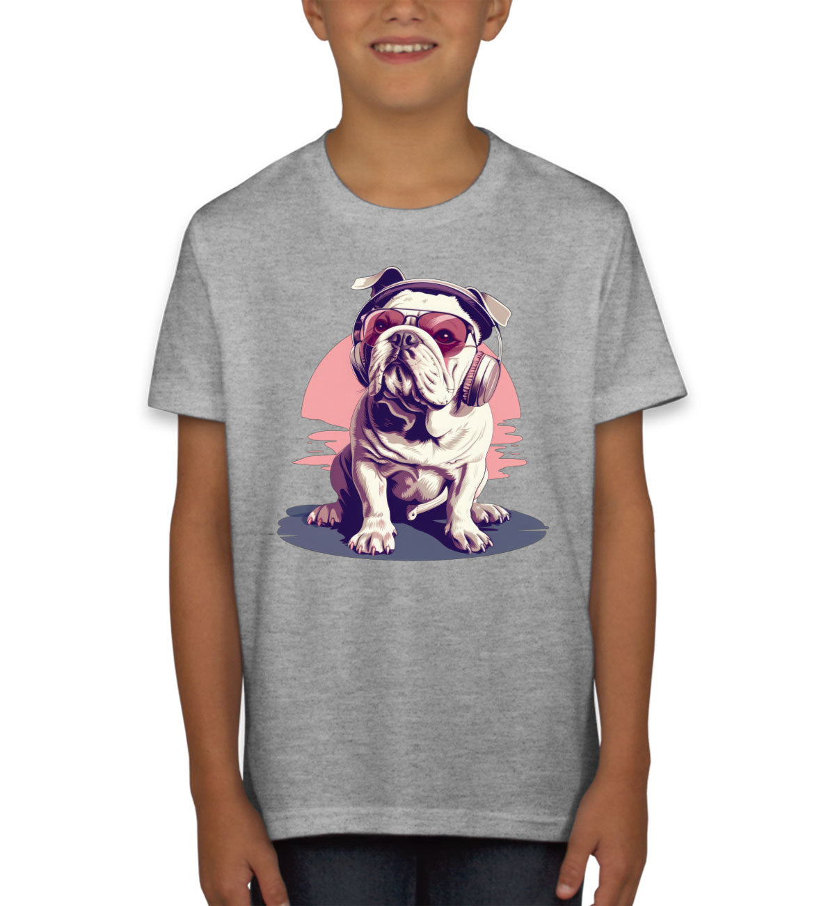 Vintage Bulldog With Headphone And Sunglasses Youth T-shirt
