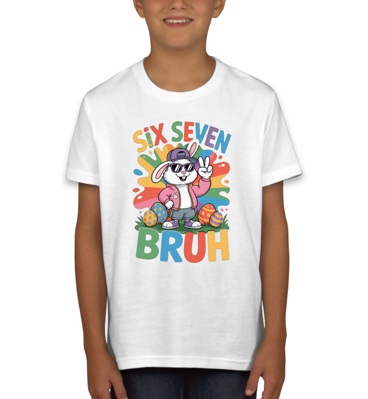 Six Seven Sixty Seven Bruh Bunny Easter Youth T-shirt