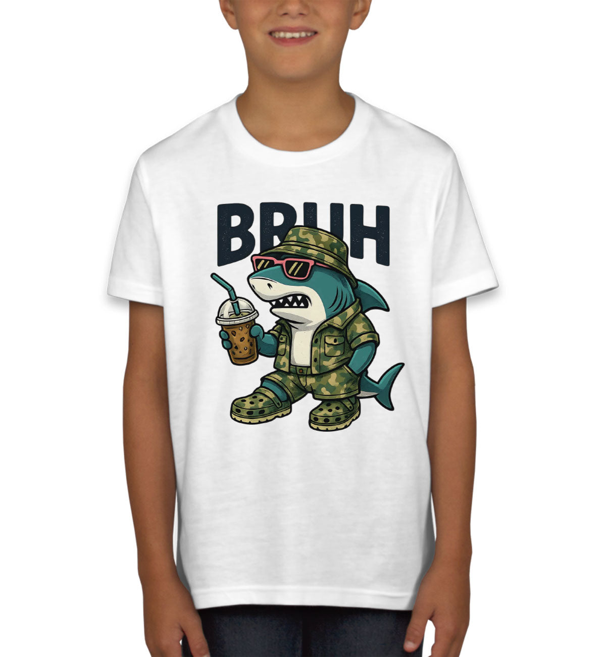 Camo Shark Bruh Hunting Youth T-shirt