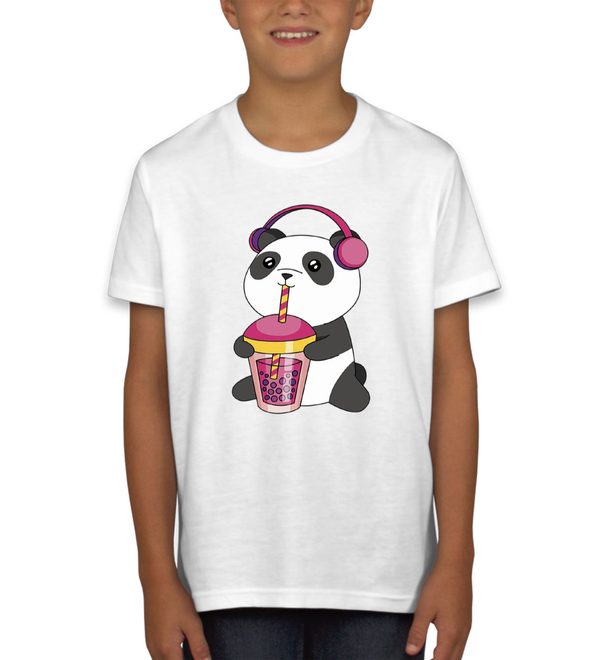 Panda Drinking Bubble Tea Youth T-shirt