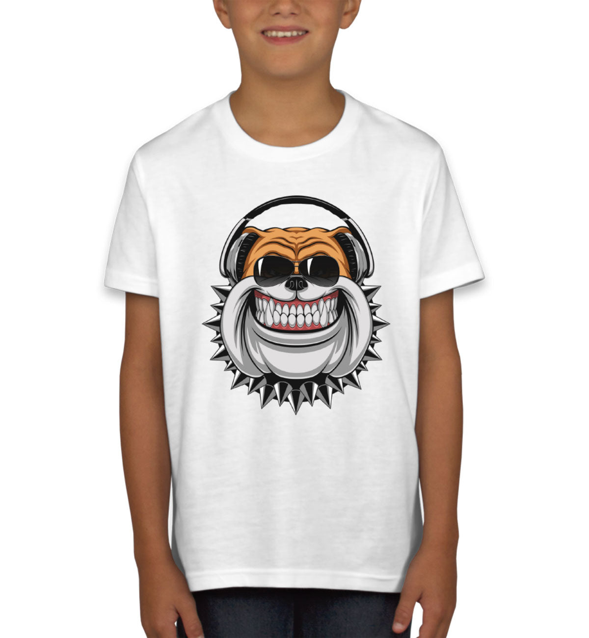 Bulldog With Headphone Cartoon Youth T-shirt