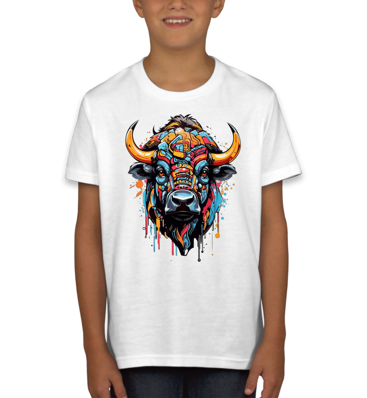 Illustration Colorful Bull head Youth T-shirt