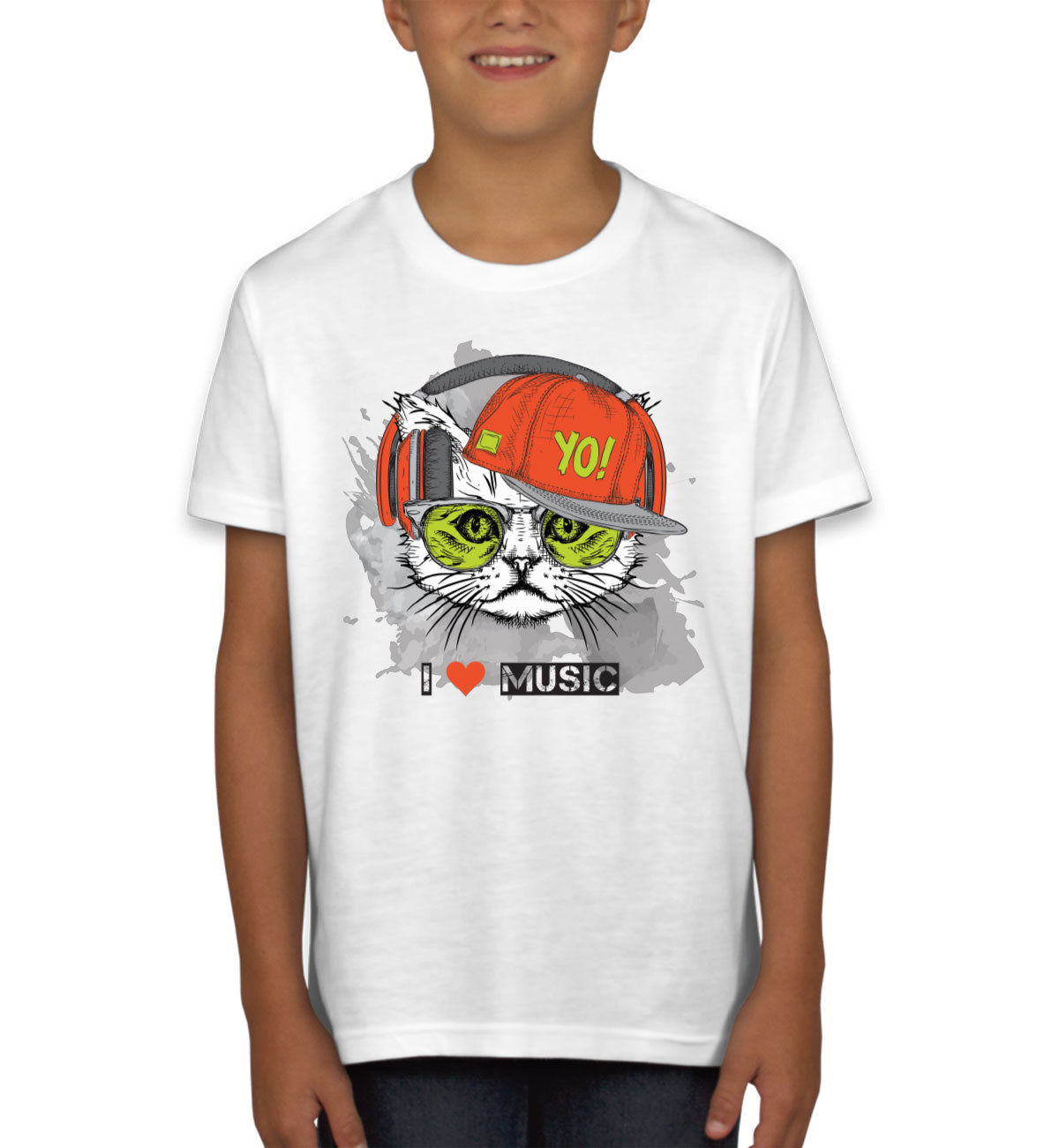 I Love Music Cat With Headphones Youth T-shirt