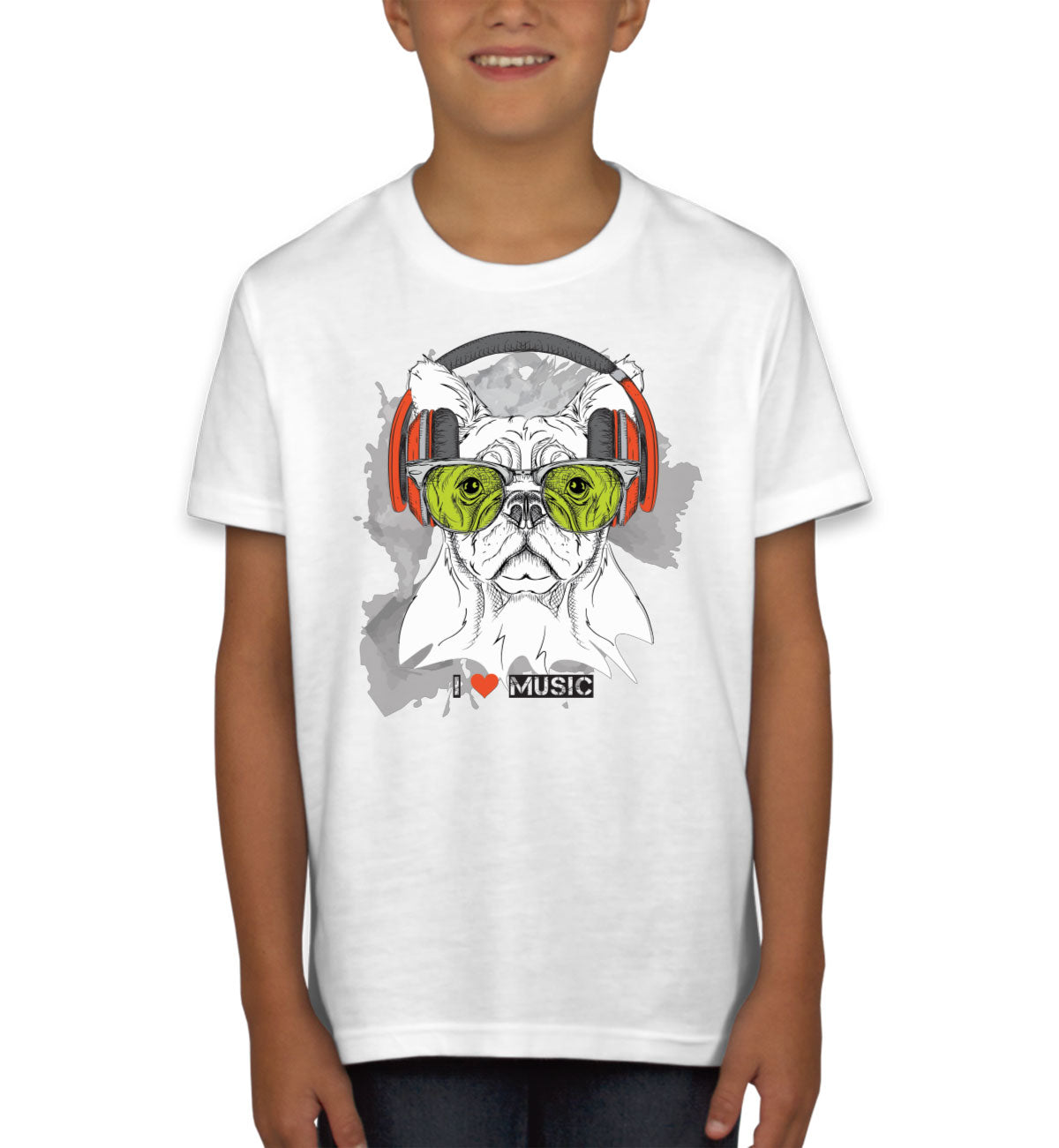 I Love Music Dog With Headphones Youth T-shirt
