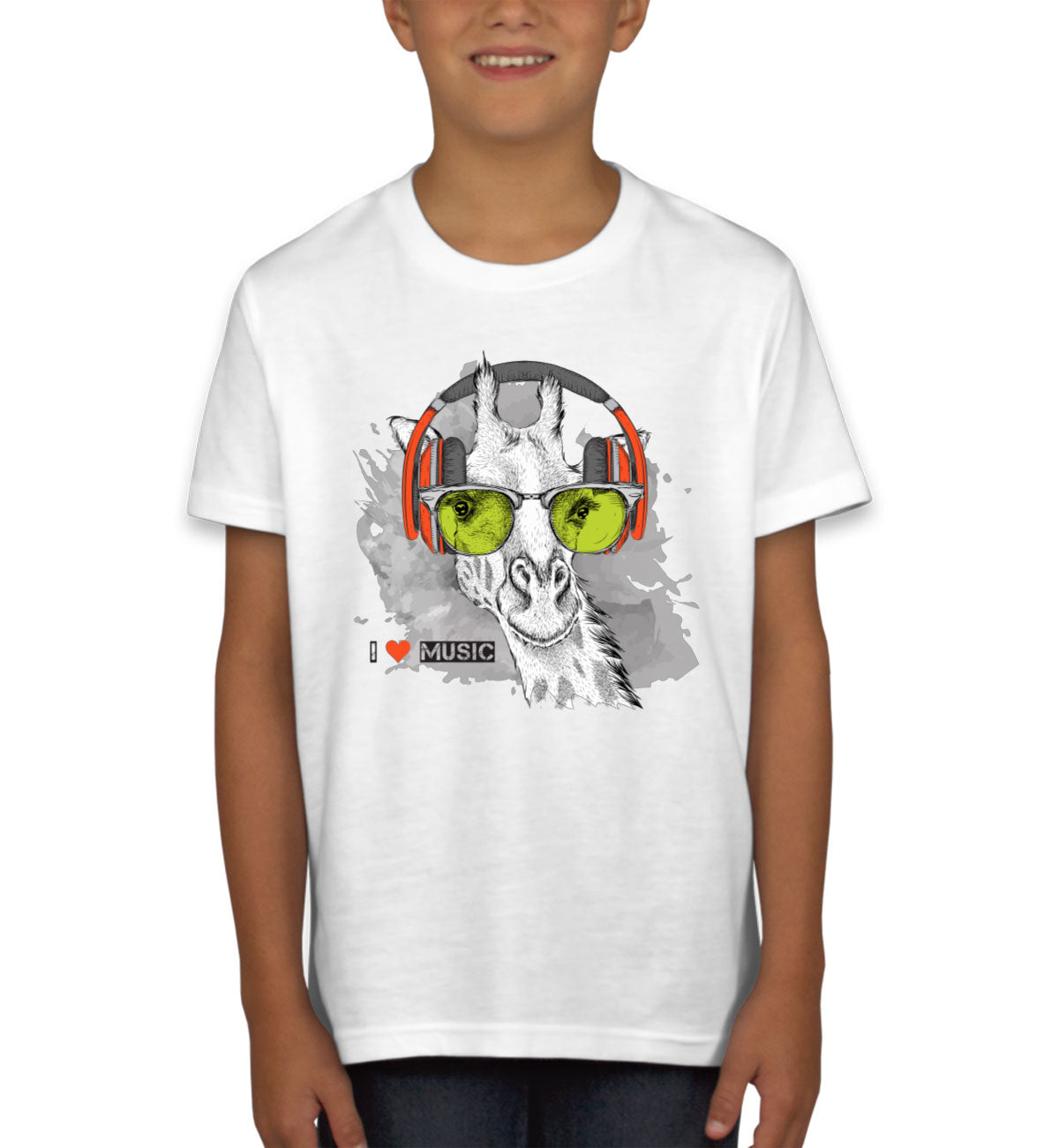I Love Music Giraffe With Headphones Youth T-shirt