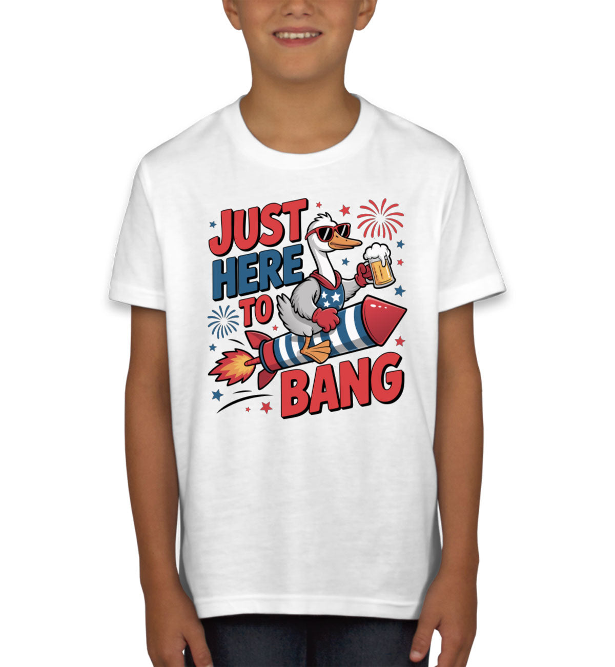 Just Here To Bang Independence Day Patriotic Youth T-shirt