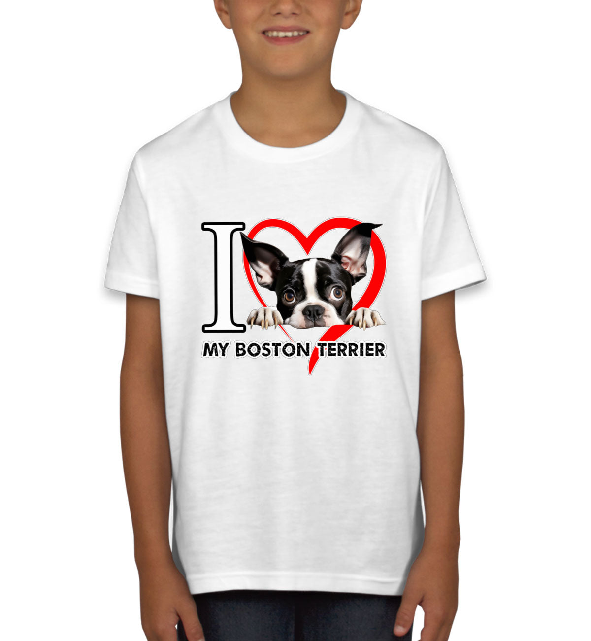 I Love My Boston Terrier Dog Youth T-shirt