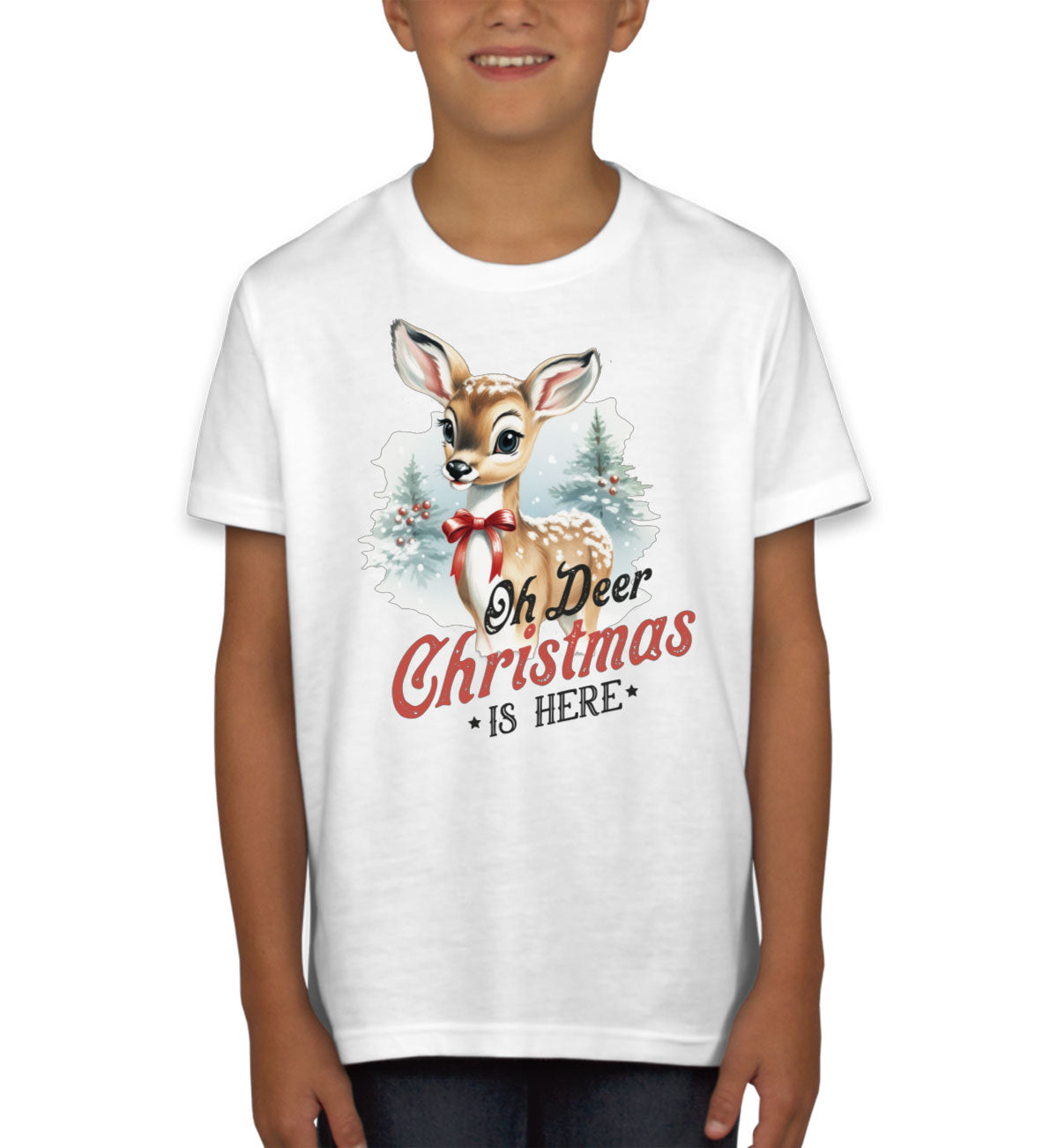 Oh Deer Christmas Here Youth T-shirt