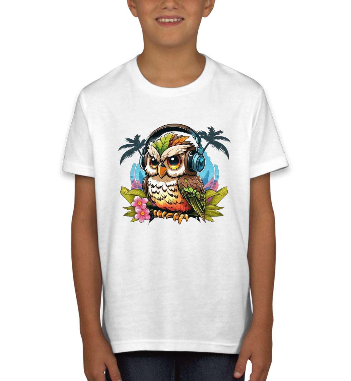 Owl Wearing Headphone Youth T-shirt