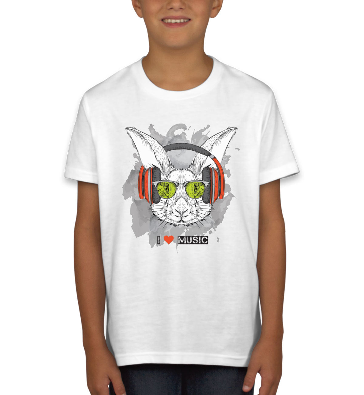 I Love Music Rabbit With Headphones Youth T-shirt