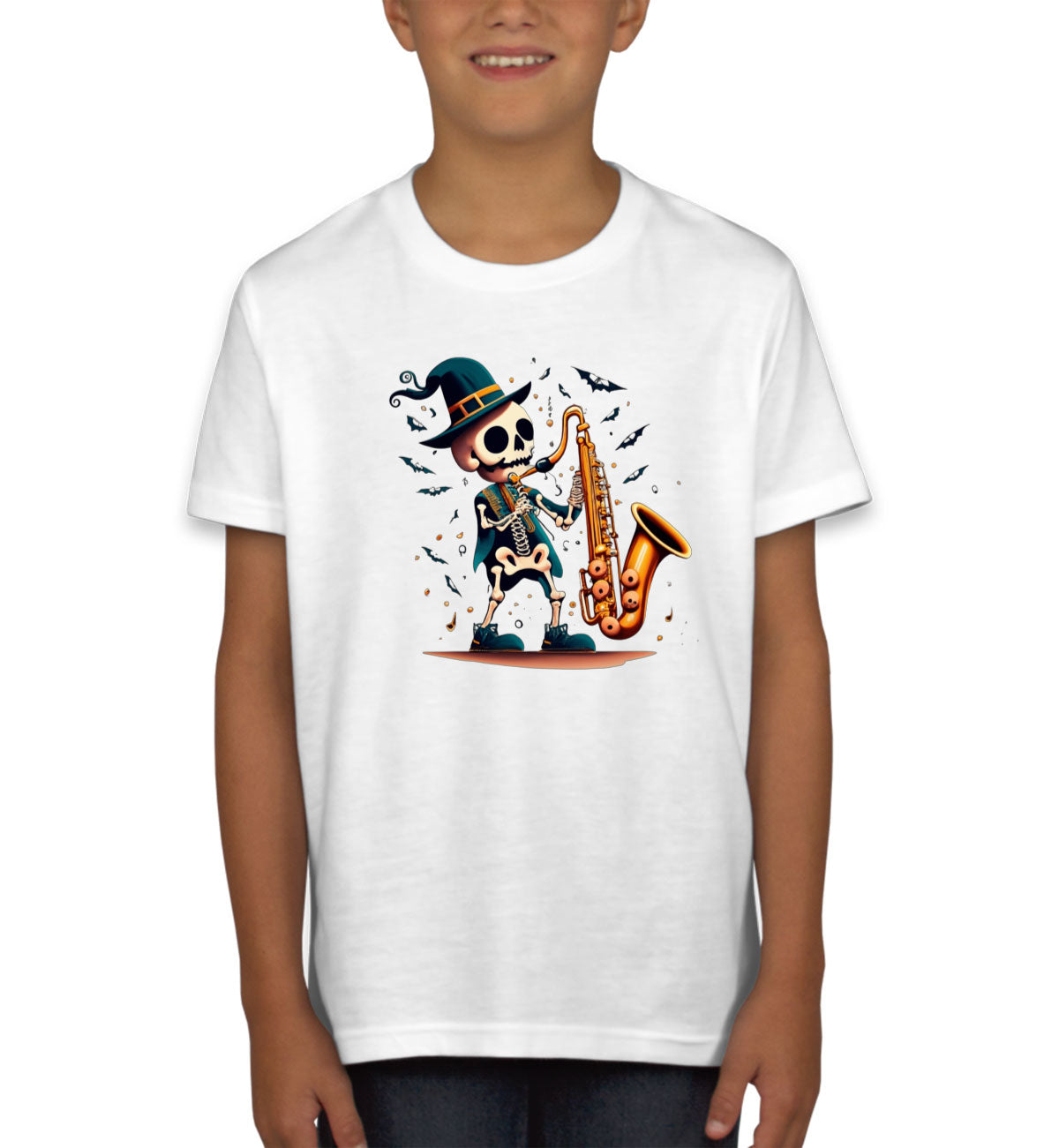 Skeleton Playing Saxophone Youth T-shirt