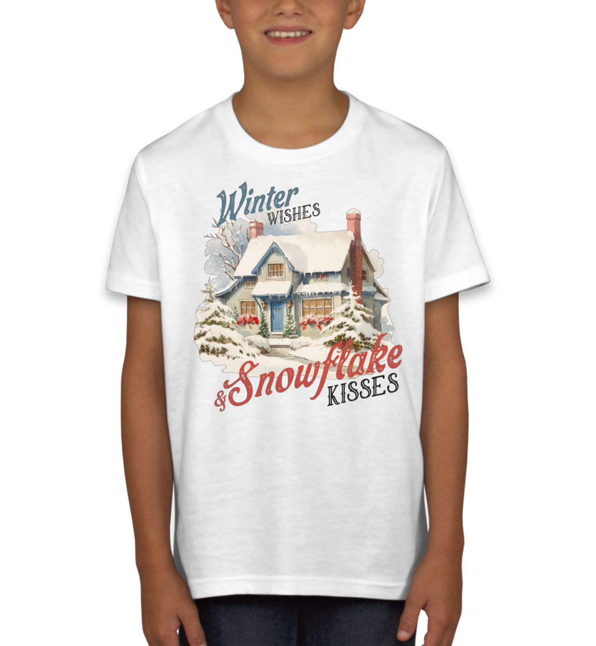 Winter Wishes And Snowflake Kisses Christmas Youth T-shirt