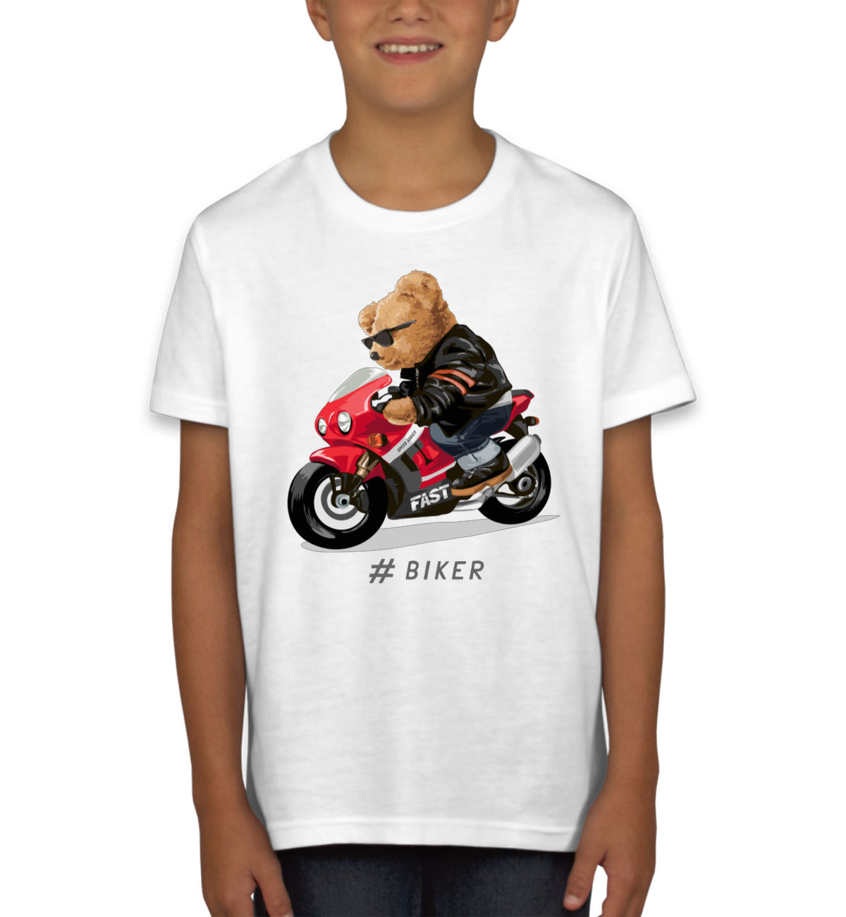 Teddy Bear Cool Biker Youth T-shirt