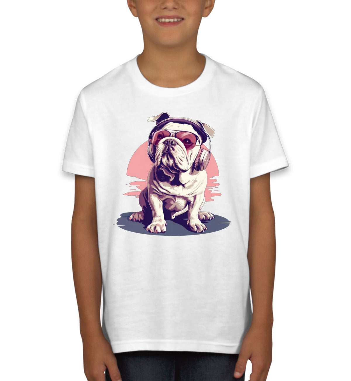 Vintage Bulldog With Headphone And Sunglasses Youth T-shirt